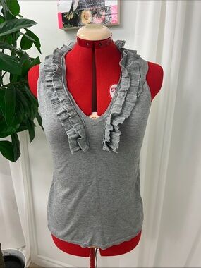 Women’s Silk Ruffle V-Neck Sleeveless Tank Top - Gray